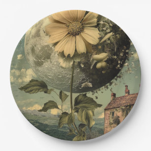 Plato De Papel Flor iluminada por luna y encanto vintage