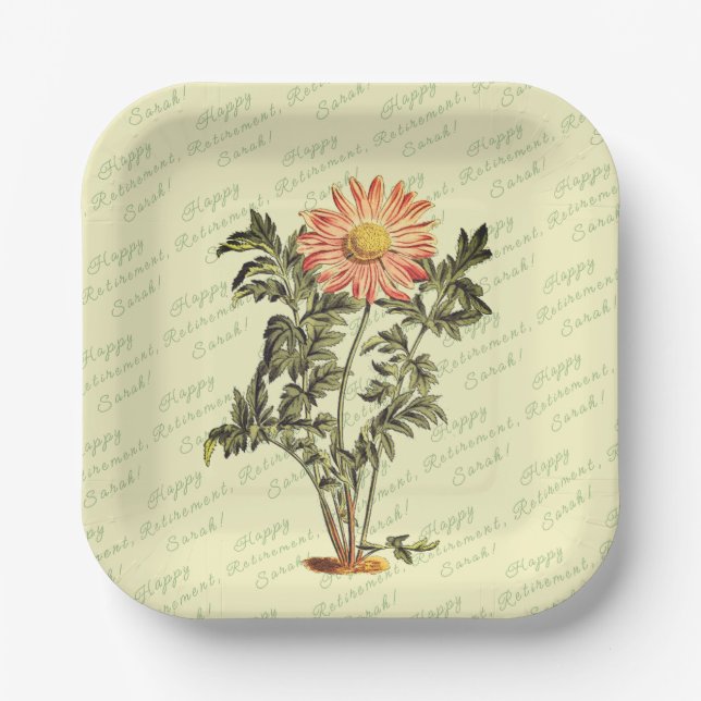 Plato De Papel Flor jubilatoria feliz personalizada (Anverso)