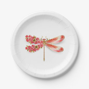 Plato De Papel Flor libélula con sakura de joyas