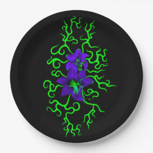 Plato De Papel Flor morada lirio en negro