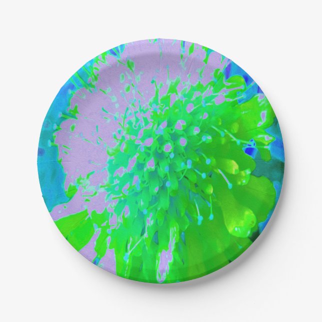 Plato De Papel Flor retro abstracta en lavanda y verde limón (Anverso)