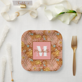 Plato De Papel Flor retro de verano | Placas monográficas