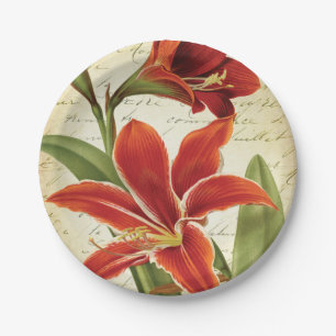 Plato De Papel Flor roja del navidad del Amaryllis botánica
