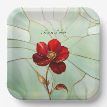 Plato de Papel Flor Roja Vidrio Emplomado