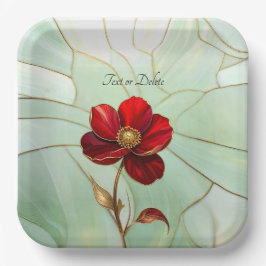 Plato de Papel Flor Roja Vidrio Emplomado
