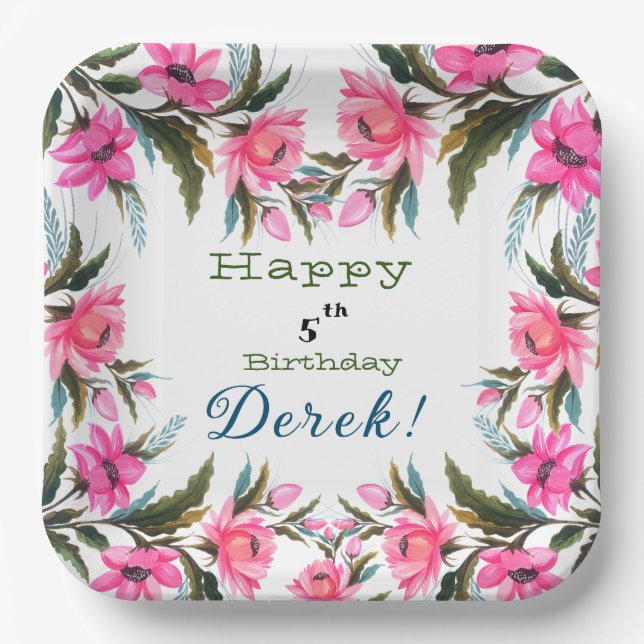 Plato De Papel Flor rosa (Anverso)