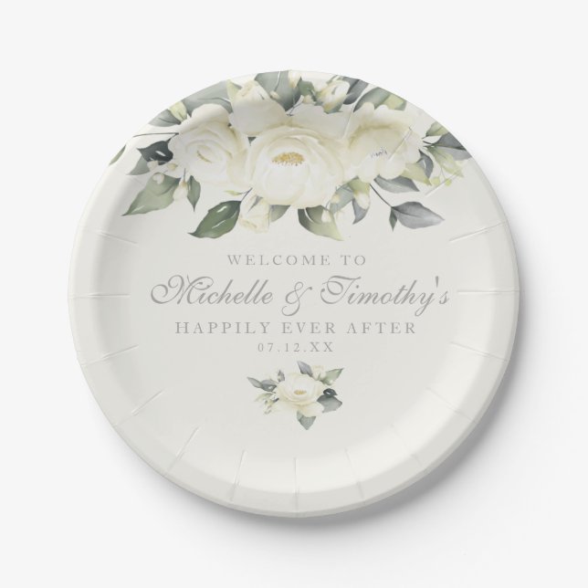 Plato De Papel Flor rosa blanca (Anverso)