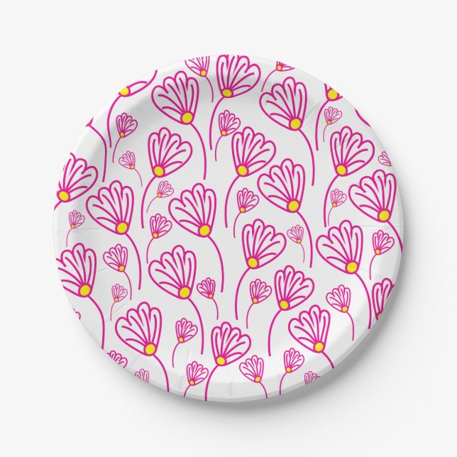 Plato De Papel Flor rosa Boho Floral (Anverso)