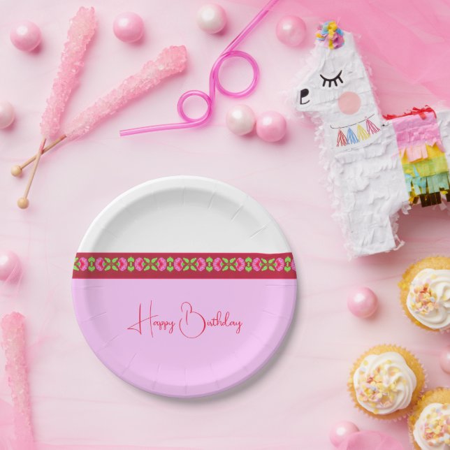 Plato De Papel Flor rosa brillante cúpula (Fiesta)