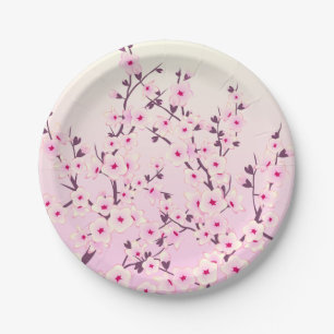 Plato De Papel Flor rosa de cerezo en flor