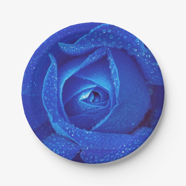 Plato De Papel Flor rosa de rosebudo azul (Anverso)