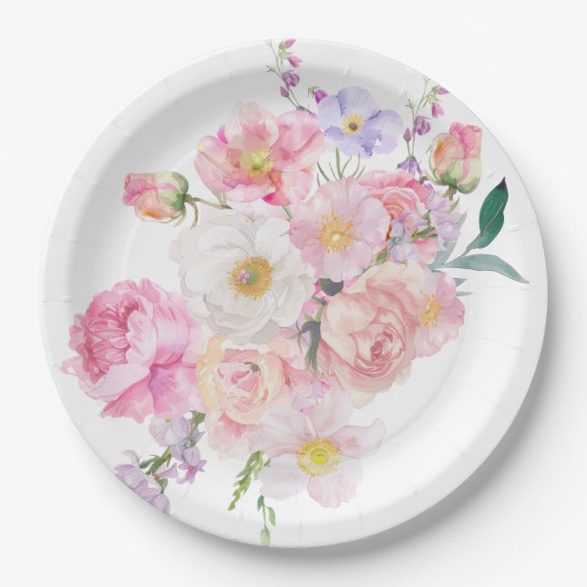 Plato De Papel Flor Rosa Eloise (Anverso)