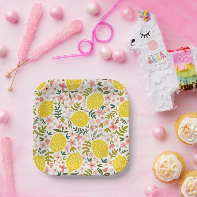 Plato De Papel Flor rosa Lemonade Summery (Fiesta)