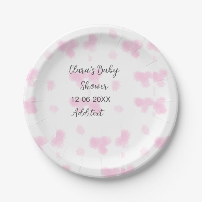 Plato De Papel Flor rosa lindo ducha de bebé acuarela moderna dat (Anverso)