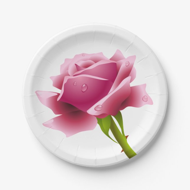 Plato De Papel Flor rosa rosa rosa floral - Boda / Fiesta (Anverso)