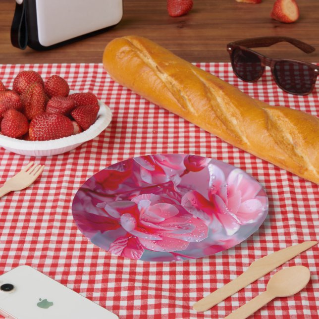 Plato De Papel Flor rosa Rubor Raindrop (Picnic)