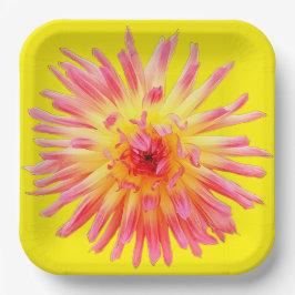 Plato De Papel Flor rosa y amarilla