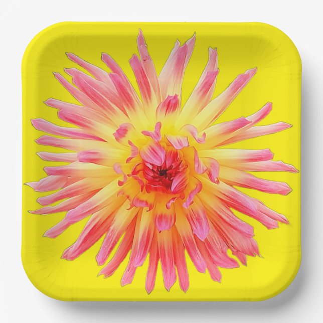 Plato De Papel Flor rosa y amarilla (Anverso)
