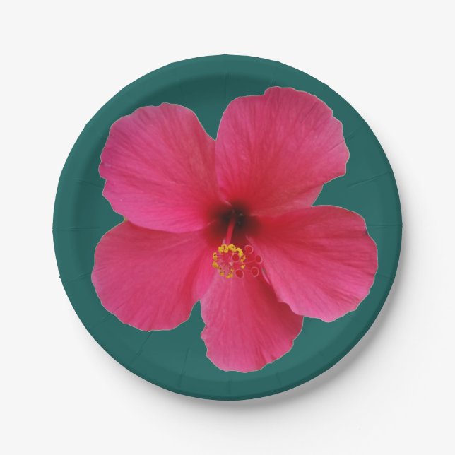 Plato De Papel flor rosada en verde oscuro (Anverso)