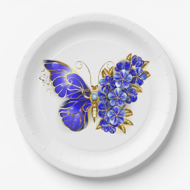Plato De Papel Flor Sapphire Mariposa (Anverso)