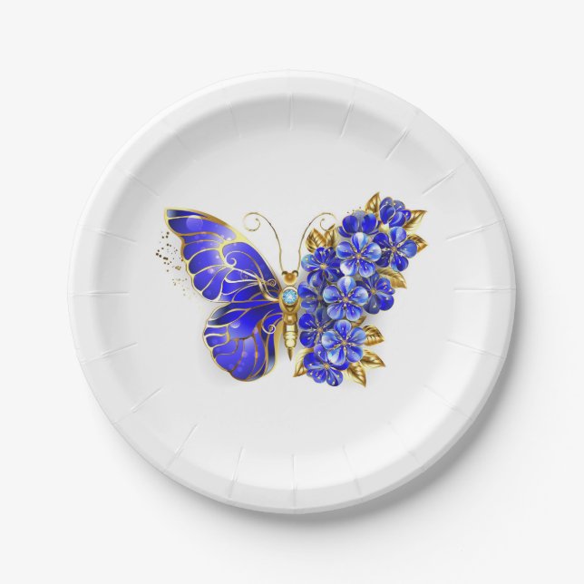 Plato De Papel Flor Sapphire Mariposa (Anverso)