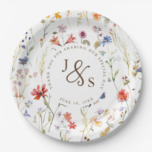 Plato De Papel Flor silvestre acuarela estilo Boho