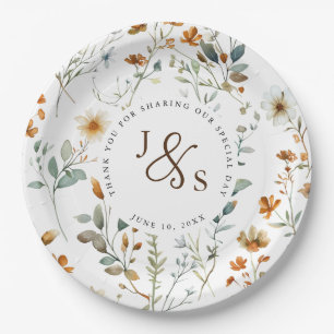 Plato De Papel Flor silvestre acuarela estilo Boho