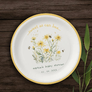 Plato De Papel Flor silvestre amarilla dulce como Baby Shower neu