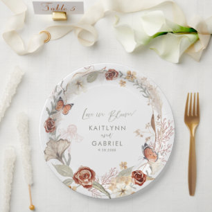 Plato De Papel Flor silvestre amor en Boda de acuarela en flor