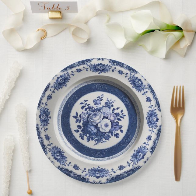 Plato De Papel Flor silvestre azul real Floral Cerámica Boda (Boda)