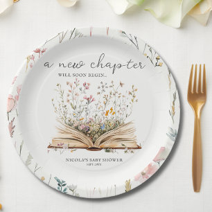 Plato De Papel Flor silvestre Baby Shower del tema del libro