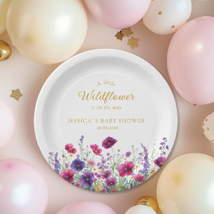 Plato De Papel Flor silvestre, Baby Shower morado-rosada