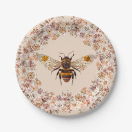 Plato De Papel Flor silvestre Boho Bee Watercolor