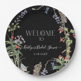Plato De Papel Flor silvestre Boho Floral Black Welcome Briower