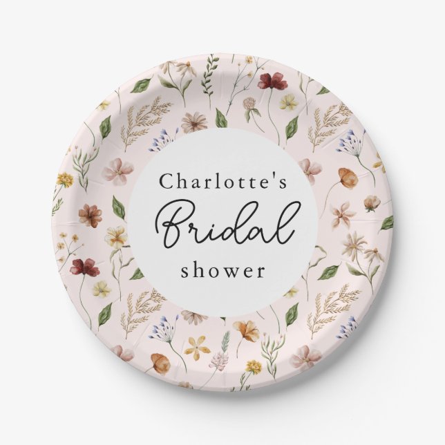 Plato De Papel Flor silvestre Boho Garden Floral Bridal Shower (Anverso)