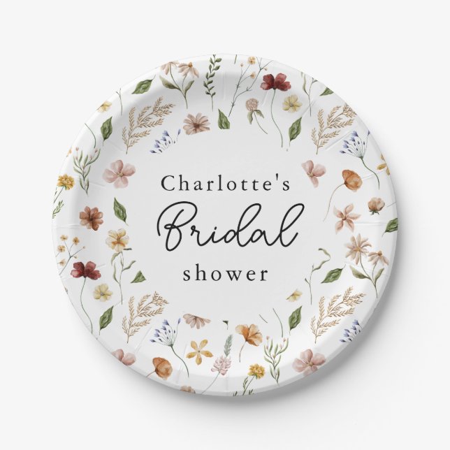 Plato De Papel Flor silvestre Boho Garden Floral Bridal Shower (Anverso)