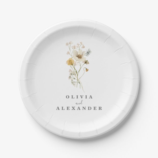 Plato De Papel Flor silvestre Boho jardín florido (Anverso)