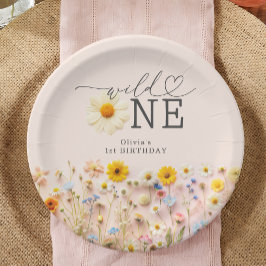 Plato De Papel Flor silvestre de cumpleaños 1 Chica
