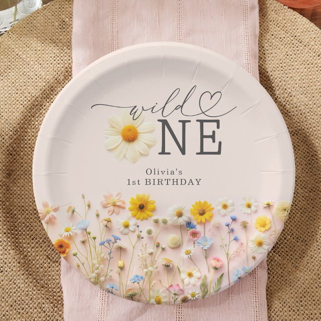 Plato De Papel Flor silvestre de cumpleaños 1 Chica (Subido por el creador)