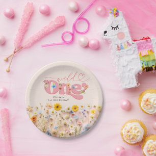 Plato De Papel Flor silvestre de primer cumpleaños