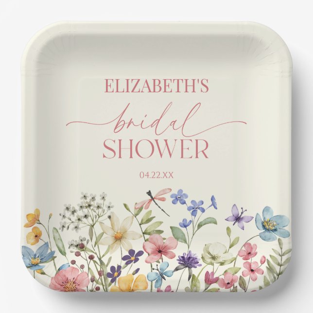 Plato De Papel Flor silvestre Flor Floral Bridal Shower (Anverso)