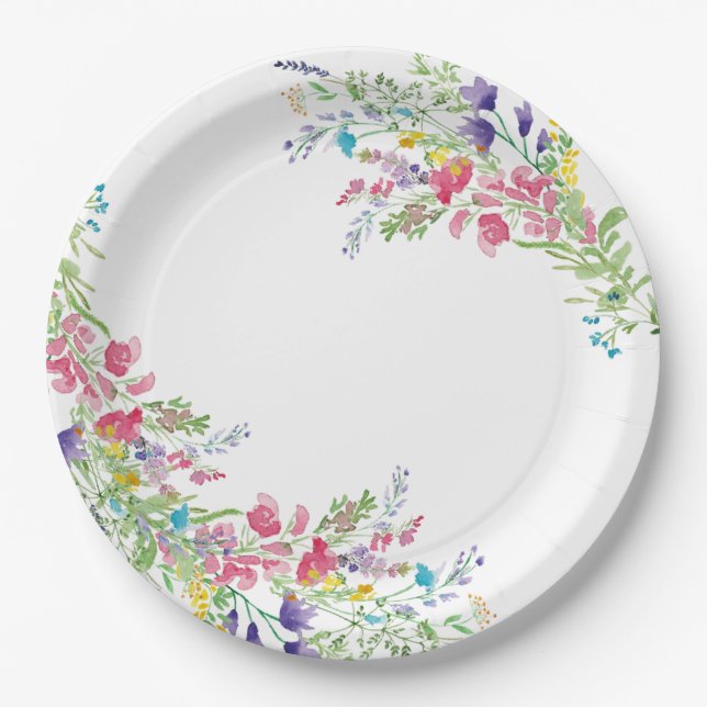 Plato De Papel Flor silvestre Floral Garden Bridal Shower (Anverso)