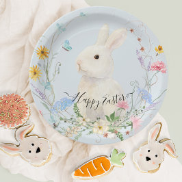 Plato De Papel Flor silvestre Floral Watercolor Rabbit Spring Eas