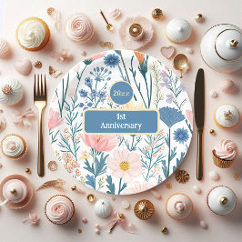 Plato De Papel Flor silvestre florecimiento vegetal Pastel Azul P