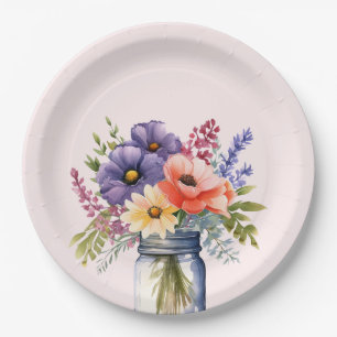 Plato De Papel Flor silvestre Mason Jar Bridal Shower Placas de p