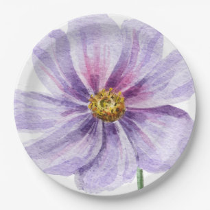 Plato De Papel Flor Silvestre Morada Ilustrada a Mano