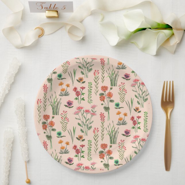Plato De Papel Flor silvestre Peach Bridal Shower (Boda)