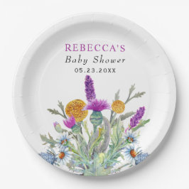 Plato De Papel Flor silvestre primavera verde Baby Shower