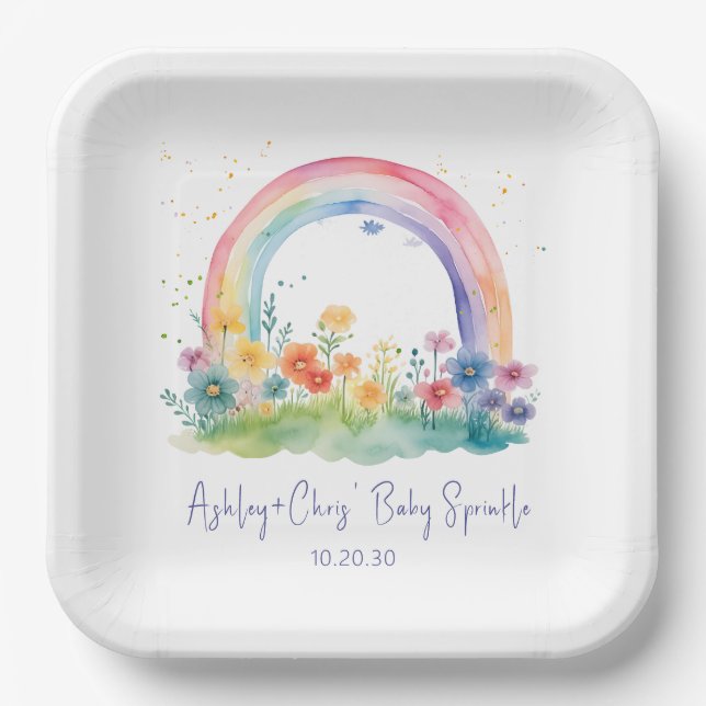 Plato De Papel Flor silvestre Rainbow Baby Girl Sprinkle (Anverso)