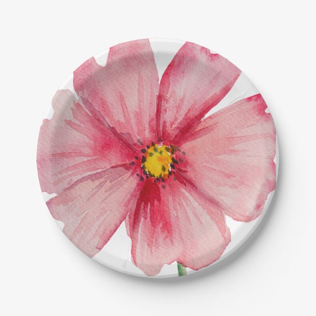 Plato De Papel Flor Silvestre Roja Ilustrada a Mano (Anverso)